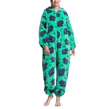 Imagem de Macacão Felpudo Com Capuz Estampado, Macacão Elegante de Pijama de lã de Manga Comprida Macio e Quente para o Quarto (L)