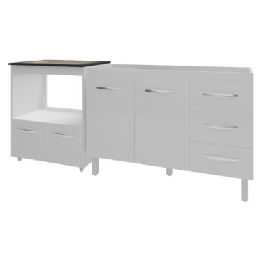 Imagem de Mobília Decor, Balcão Armário Cozinha Gabinete de Pia 120 cm Bruna e Balcão para Fogão Cooktop 5 e Forno Bocas Evelyn Branco