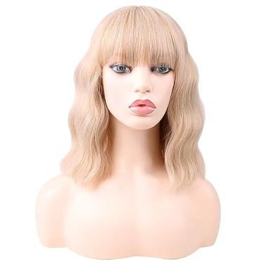 Imagem de Peruca, 30 Cm 160g Perucas Com Franja Peruca Cosplay Peruca Bob Cabelo Humano Peruca Curta Ondulada Com Tampa Elástica para Uso Diário Em Festas Perucas Coloridas Perucas