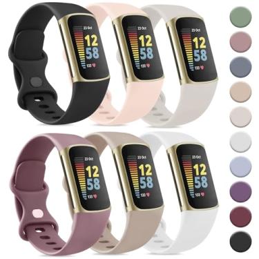 Imagem de Tobfit Pacote com 6 pulseiras esportivas compatíveis com Fitbit Charge 6/Fitbit Charge 5 para mulheres e homens, pulseiras de substituição de silicone macio à prova d'água, compatíveis com Fitbit Charge 5/Charge 6 Fitness Tracker, grande