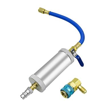 Imagem de Injetor de tinta de óleo AC, kit injetor de óleo compressor R134A com acoplador rápido de encaixe, ferramenta de ar condicionado de injeção A/C de 60 ml com sistema de refrigeração SAE macho e fêmea de 6 mm para R134a R12 R22