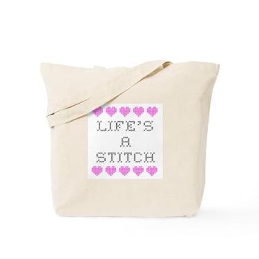 Imagem de CafePress Sacola Life's A Stitch ponto cruz sacola de lona natural, sacola de compras reutilizável