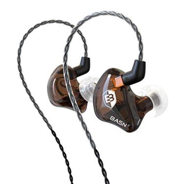 Imagem de BASN Fones de ouvido intra-auriculares Dual Dynamic Drivers IEM Fones de ouvido destacável MMCX cabo músicos fones de ouvido (BC100 marrom, sem microfone)