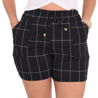 Imagem de Shorts Feminino Cintura Alta Bengaline - Lori Modas, Preto xadrez, M