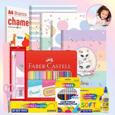 Imagem de Kit Material Escolar Volta As Aulas Infantil 72 itens Gatinha Sissi To