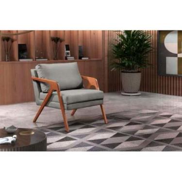 Imagem de Poltrona Decorativa Mona Premium Linho Cinza e Base Madeira Maciça - C