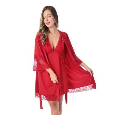 Imagem de Robe De Renda Pijama Feminino Lingerie Sexy Kimono Roupão - Empório Li
