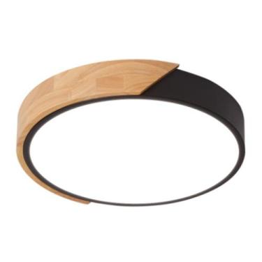 Imagem de Plafon Redondo Preto com Detalhe Estilo Madeira 40cm Led 25W 3 em 1 Bi
