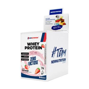 Imagem de Display com 10 Sachês Whey Protein Zero Lactose 30g Morango NewNutriti