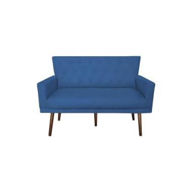 Imagem de Namoradeira Decorativa Aurora Suede Azul Marinho Pés Madeira Ms Decor 