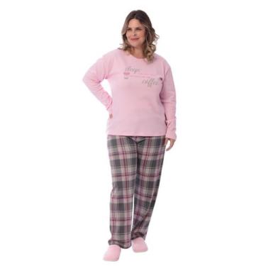 Imagem de Pijama Plus Size de Inverno Feminino Tradicional Victory, 52, Rosa xad
