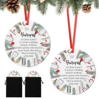 Imagem de Sieral 2 peças de presentes de cabeleireiro, cabeleireiro, enfeites de Natal, enfeites engraçados de cerâmica grandes de 7,6 cm, decorações para pendurar na árvore de Natal, cômoda de cabelo,