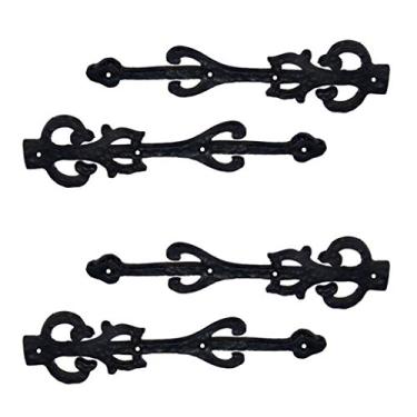 Imagem de Adonai Hardware 10,9 polegadas Izehar Pulseira de ferro fundido antigo, resistente, frentes de dobradiça falsa/falsa (pacote com 4, revestimento em pó preto) para portas de celeiro vintage, portões,