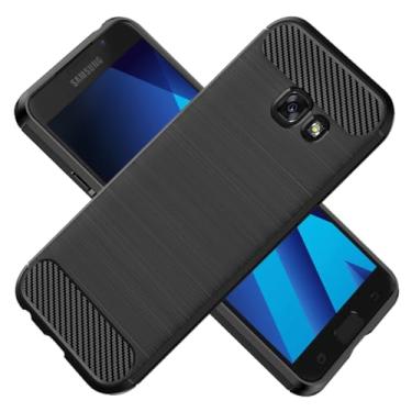 Imagem de HTXWXJC Capa para Galaxy A3 2017, capa para Samsung A3 2017 SM-A320, capa protetora fina de borracha TPU de fibra de carbono antiarranhões à prova de choque para Samsung Galaxy A3 (2017) preta