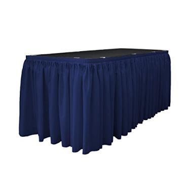 Imagem de LA Linen Saia de mesa plissada de popelina de poliéster com 10 clipes grandes, 4,7 m x 73,6 cm, azul marinho