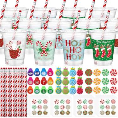 Imagem de Affrolling Christmas Stationery Party Favor for Student Xmas Stationery and Plastic Cup Set Christmas Pencil Eraser Sharpener Stamps Sticker Card for Classroom Gift(264 Pcs,Christmas Candy)
