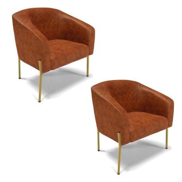Imagem de Cadeira Sala De Jantar Pé Ferro Dourado Kit 2 Stella Sintético Pu D03 - D`rossi Cor Nozes