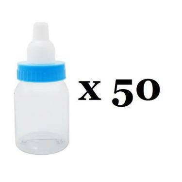 Imagem de Kit 50 Mini Mamadeira Lisa Azul Para Lembrancinha - lynx produções