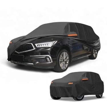 Imagem de Partuto Capa de carro à prova d'água para todos os climas, automotiva, externa, anti-UV, proteção solar e chuva, cobertura externa completa para Acura MDX 190T-PU preta com tiras refletoras