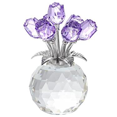 Imagem de YWHL Estatueta de Flor de Rosa Roxa de Cristal Feita À Mão com Vaso Redondo, Presentes de Rosa para Namorada, Esposa, Irmã, Presentes Românticos para A Mãe No Dia Dos Namorados, Aniversário do Dia Das