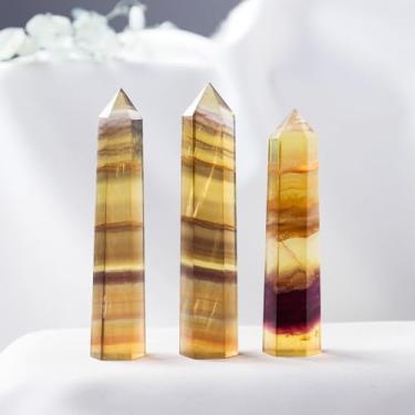 Imagem de 1pc Natural Cristal Listrado Ponta Gema Hexagonal Ornamento Amarelo Fluorita Coluna de...