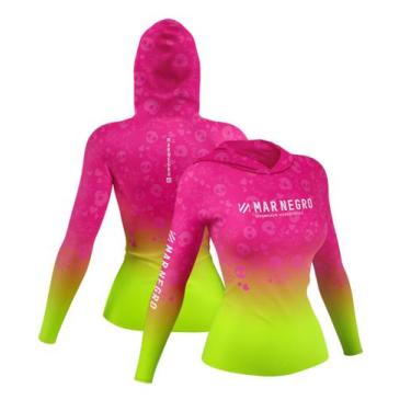 Imagem de Camiseta Capuz Feminina Mar Negro Sublimada Camisa Dry Fit Pesca Peixe