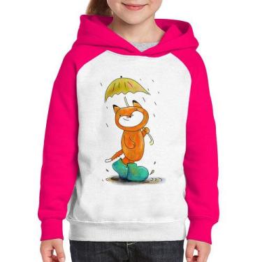 Imagem de Moletom Infantil Raposa Fofinha Na Chuva - Foca na Moda, Branco, Rosa,