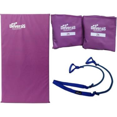 Imagem de Kit elástico exercícios tornozeleira peso 2 kg colchonete de academia 
