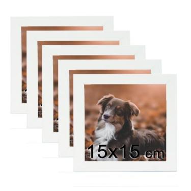 Imagem de Kit 5 Porta Retratos C/vidro 15x15 Moldura Branca para fotos e decoraç