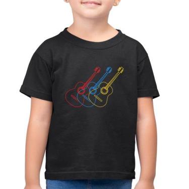 Imagem de Camiseta Algodão Infantil Violão Cores - Foca na Moda, Preto, 12