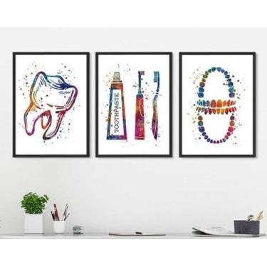Imagem de Quadro Decorativo Dentista Dente Pasta Dental Kit 3 peças Decoração Mo