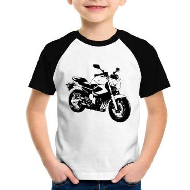 Imagem de Camiseta Raglan Infantil Moto XJ6 N Art - Foca na Moda, Branco, Preto,