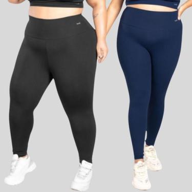Imagem de Kit 2 Calças Legging Plus Size Suplex Cintura Alta Fitness - Blanco St