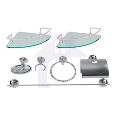 Imagem de Kit Acessórios Banheiro Inox 5Peças + 2 Porta Shampoo Canto - Minha Ca