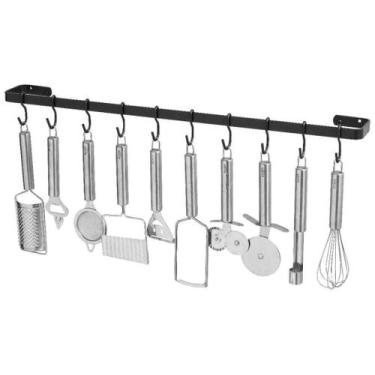 Imagem de Porta Utensílios E Talheres De Parede 100Cm 18 Ganchos Preto - Metalcr
