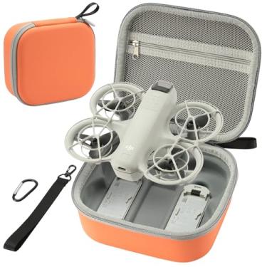 Imagem de BEHORSE Capa de transporte neo, bolsa de armazenamento portátil de couro PU impermeável para caminhadas ao ar livre para drone DJI Neo Aceessories (laranja vibrante)