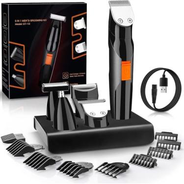 Imagem de Aparador de barba para homens, aparador de pelos faciais, sem fio, lavável, facial, nariz, bigode, barbeador, barbeador elétrico para homens, kit de cuidados corporais 5 em 1 para homens, recarregável