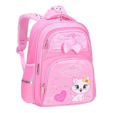 Imagem de Mochila escolar de rodinhas gatinha laço - Malissima, Rosa