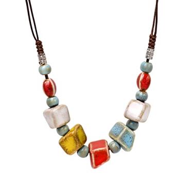 Imagem de MINACHI Colar de contas de cerâmica hippie boho, joia boêmia, praia, verão, oceano, presente para mulheres, Cerâmica, Sem Pedra Preciosa