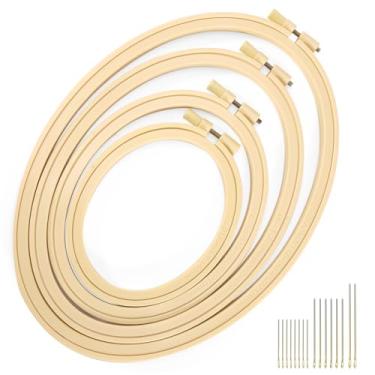 Imagem de XEmbro Conjunto De Bastidor De Bordado Oval De Plástico Com 4 Peças, Aro De Ponto Cruz Circular Com 16 Agulhas Para Bordado, Ponto Cruz E Costura Artesanal