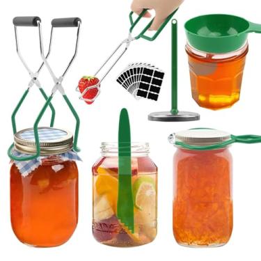 Imagem de Conjunto de 6 peças de conservas kit de conservas de aço inoxidável, ferramentas essenciais para conservas incluem pinças, funil de boca larga, levantador de jarra, chave inglesa, levantador de tampa