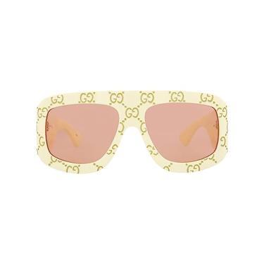 Imagem de Gucci Óculos de sol escuro/envoltório laranja marfim óculos de luxo feitos na Itália armação de acetato designer moda para luxo diário
