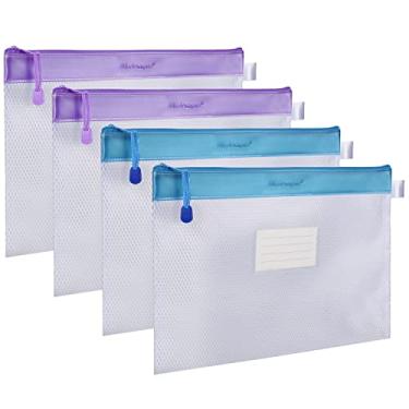 Imagem de Saco de arquivo com zíper, Wisdompro 4 pacotes tamanho carta, organizador de recibos, armazenamento de documentos, bolso com etiqueta para documentos de escritório, recibos de negócios, material escolar - azul/roxo