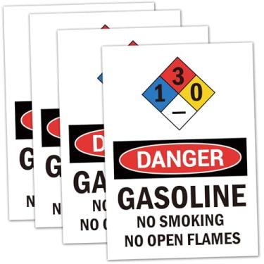 Imagem de Danger- Gasoline No Smoking No Open Flames Sign, 5 adesivos autoadesivos de aviso de gasolina decalque para tanques, armazenamento NFPA gasolina 1-3-0 sinal/OSHA, tamanho 17,8 x 25,4 cm (vinil)