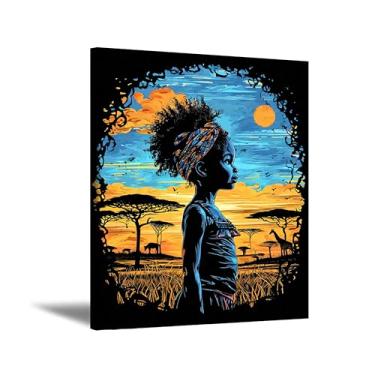 Imagem de Muflurir Arte de parede de meninas negras fofas crianças afro-americanas arte de parede menina pequena da savana africana menina africana com animais linda menina africana 40,6 x 50,8 cm sem moldura