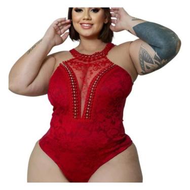 Imagem de Body Feminino Plus Size Blusa Renda Tule Perolas Elegante - NoBrand, V