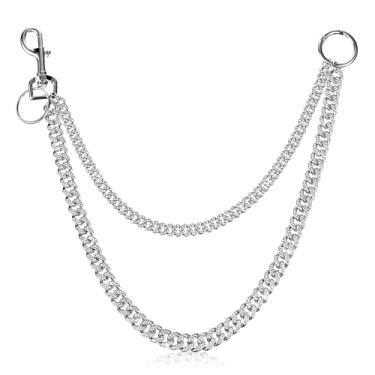 Imagem de Batiyeer Corrente carteira de strass de metal brilhante para homens e mulheres, calça jeans punk prata multicamadas corrente com chaveiro, Medium, liga metálica, strass, Pedra de ouro