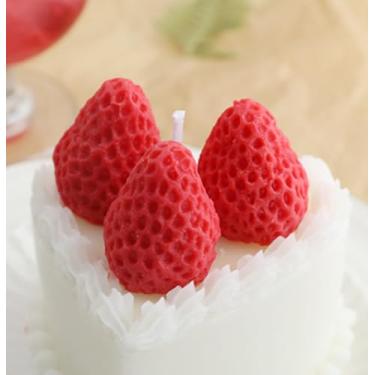 Imagem de Vela perfumada em forma de bolo creme, 170 g, em forma de morango vermelho, aroma de fruta, cera de soja, vela decorativa para presente de foto de mesa, perfeita para meditação, alívio de estresse,