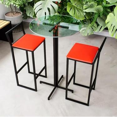 Imagem de Conjunto Mesa Alta Bar Bistrô Redonda Vidro 2 Banquetas Confort Estofado Industrial Black (Vermelho)