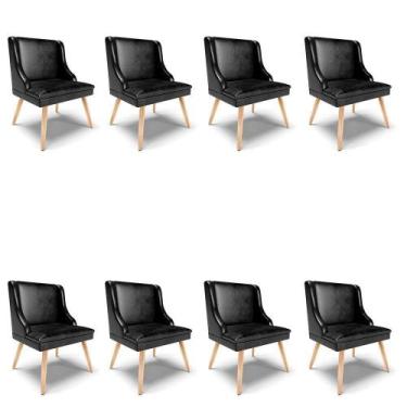 Imagem de Kit 08 Cadeiras Corano Preto Pés Palito Natural - DROSSI